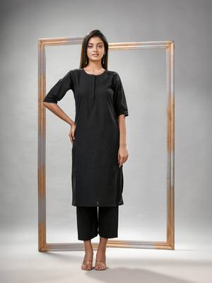 Black cotton bengal handwoven kurta set 3