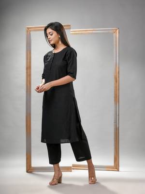 Black cotton bengal handwoven kurta set 4