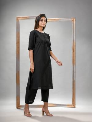 Black cotton bengal handwoven kurta set 5