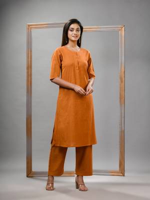 Mustard cotton bengal handwoven kurta set 1