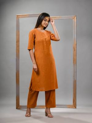 Mustard cotton bengal handwoven kurta set 2