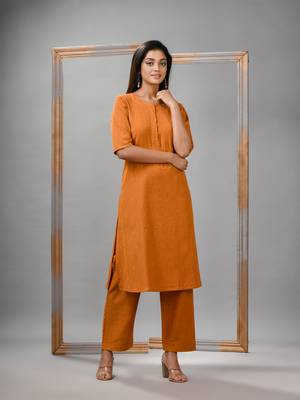 Mustard cotton bengal handwoven kurta set 3