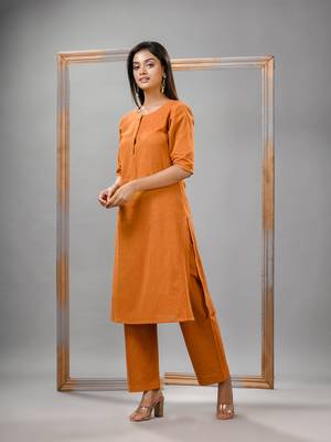 Mustard cotton bengal handwoven kurta set 4