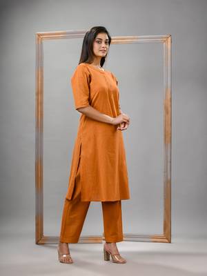 Mustard cotton bengal handwoven kurta set 5