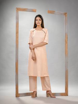 Light peach cotton bengal handwoven kurta set 1