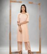 Light peach cotton bengal handwoven kurta set