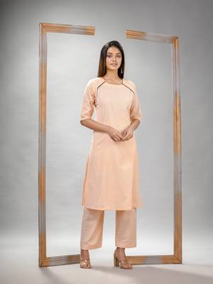 Light peach cotton bengal handwoven kurta set 2