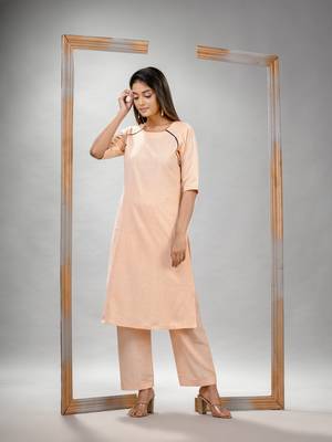 Light peach cotton bengal handwoven kurta set 3