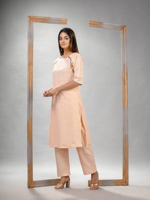 Light peach cotton bengal handwoven kurta set 4
