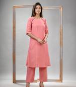 Peach pink cotton bengal handwoven kurta set