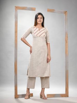 Silver grey cotton bengal handwoven kurta set 2