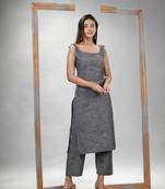 Grey cotton bengal handwoven kurta set