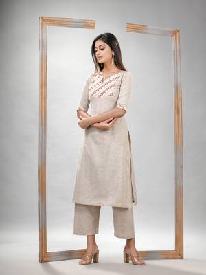 Silver grey cotton bengal handwoven kurta set 3