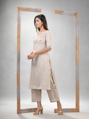 Silver grey cotton bengal handwoven kurta set 4