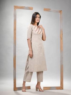 Silver grey cotton bengal handwoven kurta set 5