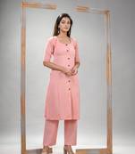 Peach cotton bengal handwoven kurta set