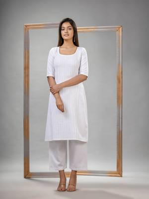 White cotton bengal handwoven kurta set 1