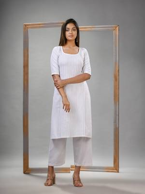 White cotton bengal handwoven kurta set 2