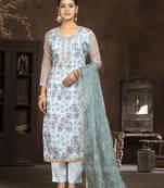 Grey colour ethnic printed with hand work girlish salwar kameez