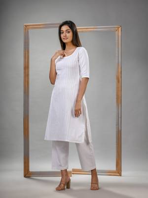 White cotton bengal handwoven kurta set 3