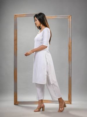 White cotton bengal handwoven kurta set 4