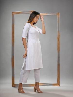 White cotton bengal handwoven kurta set 5