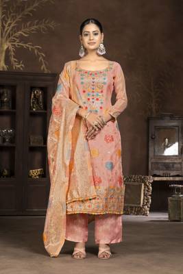 Peach colour woven salwar kameez for ethnic fancy looks 1