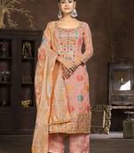 Peach colour woven salwar kameez for ethnic fancy looks