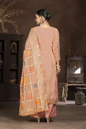 Peach colour woven salwar kameez for ethnic fancy looks