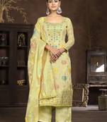 Yellow colour woven salwar kameez for ethnic fancy looks