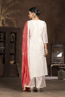Cream coour ethnic salwar suit in modal butti fabric for looks 2