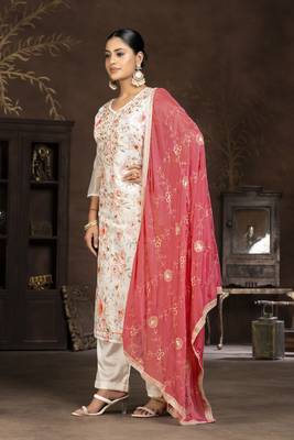 Cream coour ethnic salwar suit in modal butti fabric for looks 3