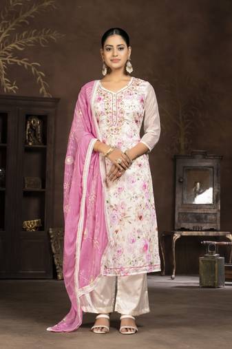 Cream coour ethnic salwar suit in modal butti fabric for designer looks