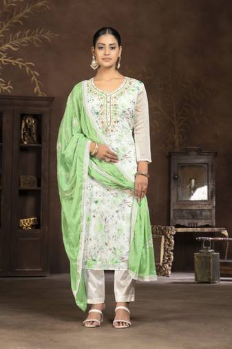 Cream coour ethnic salwar suit in modal butti fabric for designer looks