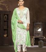 Cream coour ethnic salwar suit in modal butti embroidered for looks