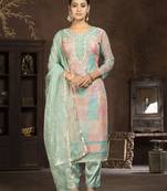 Blue coour ethnic salwar suit in organza fabric for designer looks