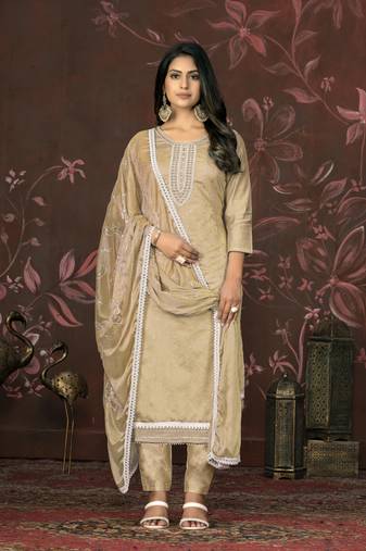 Beige colour ethnic modal butti salwar kameez for fancy ethnic looks