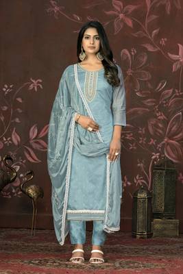 Blue colour ethnic modal butti salwar kameez for fancy ethnic looks 1
