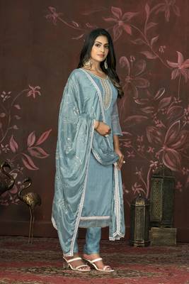 Blue colour ethnic modal butti salwar kameez for fancy ethnic looks 3