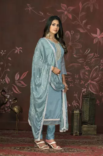 Blue colour ethnic modal butti salwar kameez for fancy ethnic looks