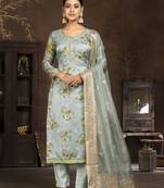 Blue colour ethnic organza salwar kameez for fancy ethnic looks