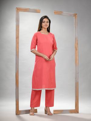 Peach pink cotton bengal handwoven kurta set 1