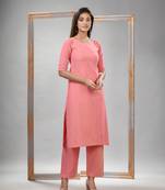 Peach cotton bengal handwoven kurta set