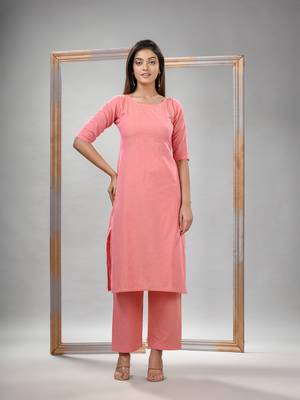 Peach cotton bengal handwoven kurta set 3