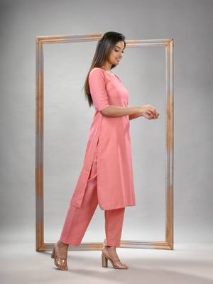 Peach cotton bengal handwoven kurta set 5