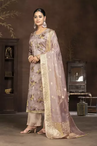 Peach colour ethnic organza salwar kameez for fancy ethnic looks