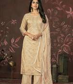 Peach colour ethnic dress material for festive indian looks