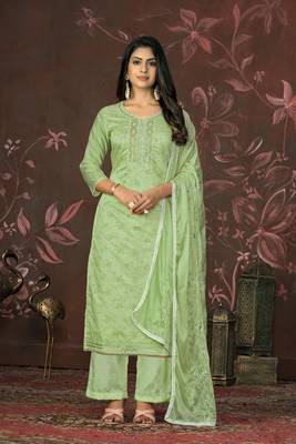 Green colour ethnic dress material for festive indian looks 1