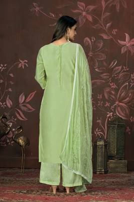 Green colour ethnic dress material for festive indian looks 2