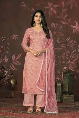 Pink colour ethnic dress material for festive indian looks 1